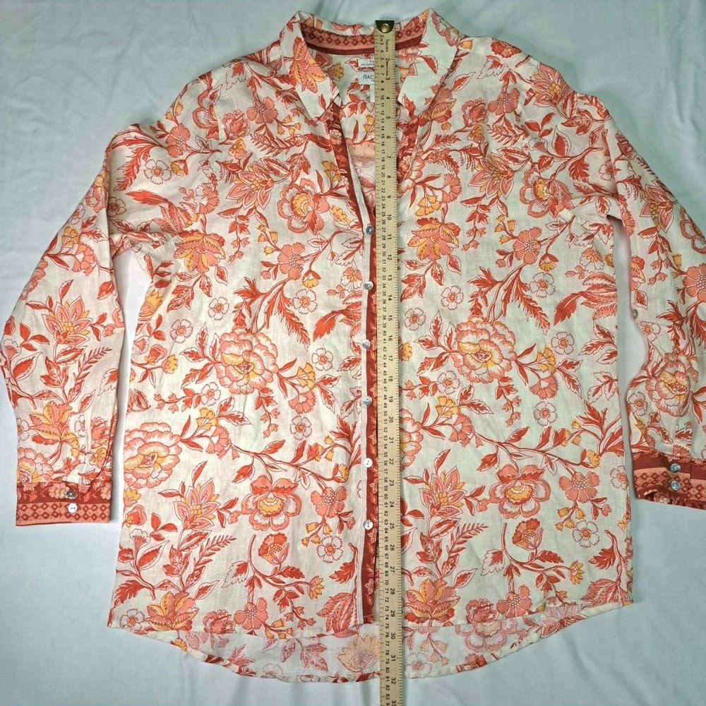 Rachel Zoe Floral Flax Linen Boho Button-Down XL Sustainable Resort Wear Coastal - Picture 3 of 7